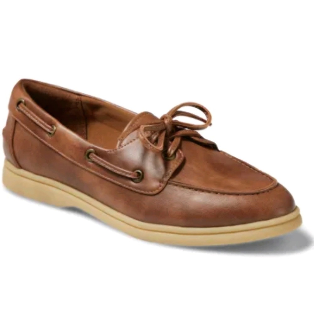 Falls Creek Womens Boat Shoes Tan Brown Memory Foam Nautical Loafers Size 6